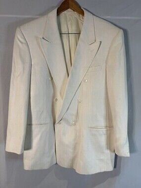 Vintage Cream Double Breasted Blazer Made in USA Textured Jacket